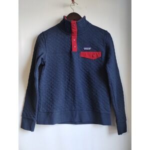 Patagonia Quilted Snap Collar Pullover Sweatshirt Navy Red Organic Cotton XS